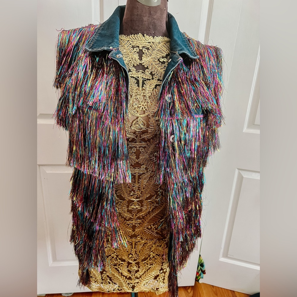 Handmade Tinsel Fringe Vest Taylor Swift Size L/XL Karma Swiftie Mardi Gras